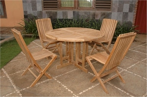Anderson Teak 47" Round Butterfly Folding Table and Comfort Folding Chair
