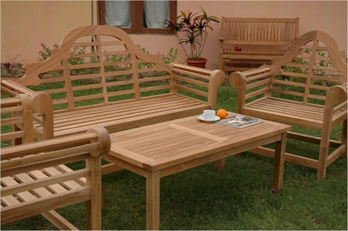 Anderson Teak Marlborough Bench with 2 Marlborough Armchair and Rectangular Coffee Table