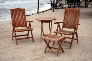 Anderson Teak Katana Recliner Folding Armchair with 27" Round Folding Table and Katana Foot Stool