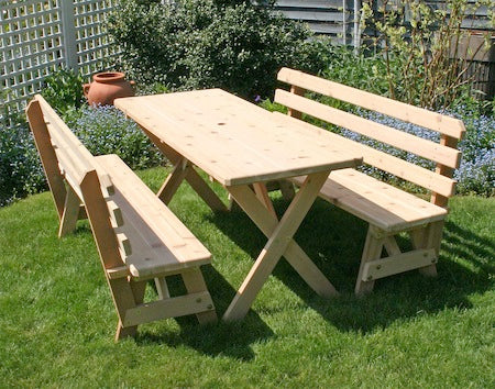 Creekvine Designs Cedar 27" Wide 6' Cross Legged Picnic Table with (2) 6' Backed Benches