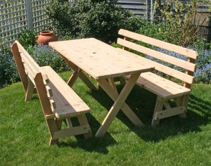 Creekvine Designs Cedar 27" Wide 6' Cross Legged Picnic Table with (2) 6' Backed Benches