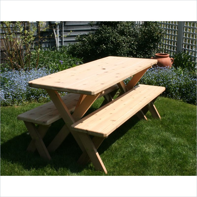 Creekvine Designs Red Cedar 27-Inch Wide 6-Ft Backyard Bash Cross Legged Picnic Table with Detached Benches