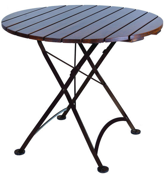 Furniture Designhouse French Cafe Round Bistro 32" Round Folding Table - European Chestnut Wood Slat Top