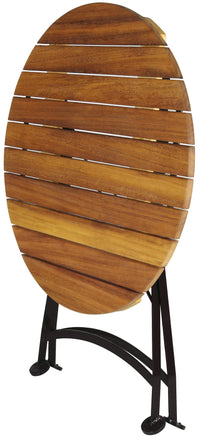 Furniture Designhouse French Cafe Round Bistro 32" Round Folding Table - European Chestnut Wood Slat Top