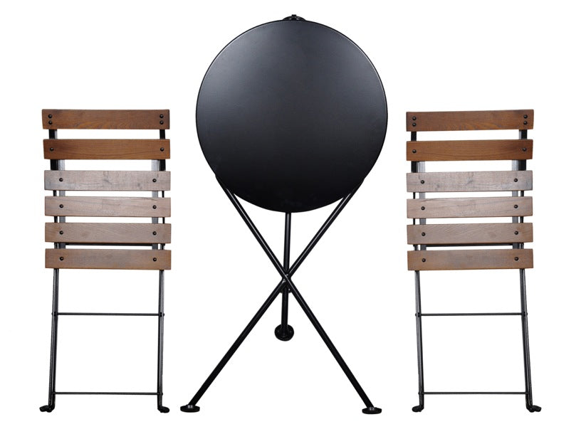 Furniture Designhouse French Cafe Bistro 24' Round Folding Table - Powder Coated Steel Top and Legs - Jet Black and Black Green