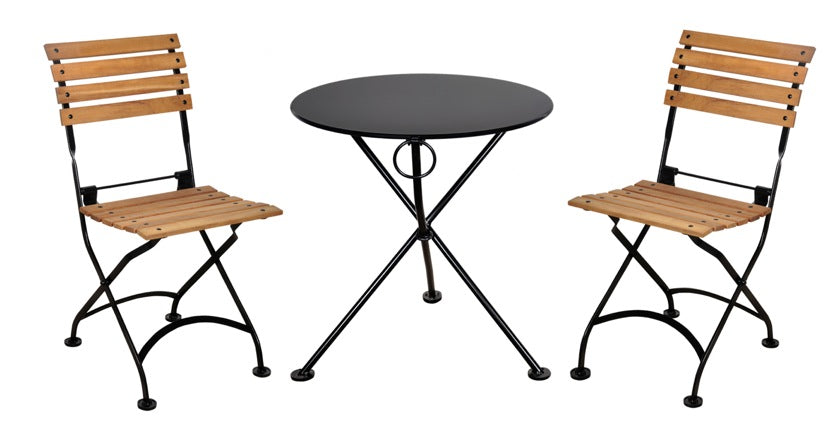 Furniture Designhouse French Cafe Bistro 24' Round Folding Table - Powder Coated Steel Top and Legs - Jet Black and Black Green