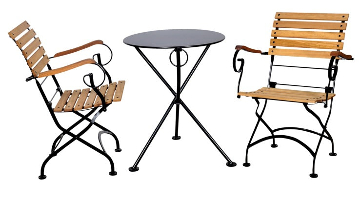 Furniture Designhouse French Cafe Bistro 24' Round Folding Table - Powder Coated Steel Top and Legs - Jet Black and Black Green