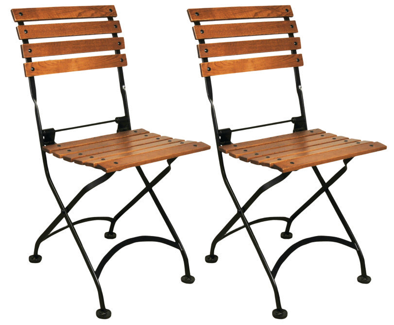 Furniture Designhouse Veronique Folding Side Chair - Stackable -European Teak Chestnut Wood Clear Coated Slats - Set of Two