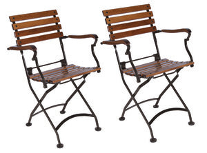 Furniture Designhouse Veronique Folding Arm Chair - Stackable -European Chestnut Wood Clear Coated Slats - Set of Two