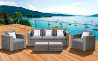 International Home Miami Atlantic Mustang 5 Piece Wicker Patio Conversation Set Grey with Grey Cushions