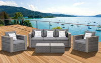 International Home Miami Atlantic Mustang 5 Piece Wicker Patio Conversation Set Grey with Grey Cushions