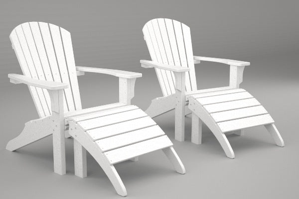 Poly-Wood Seashell Adirondack Set With Ottomans  in White