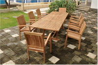 Anderson Teak Sahara 9-Piece Stackable Armchair and Bahama 118" Rectangular Extension Outdoor Dining Set