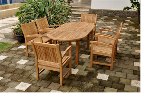 Anderson Teak Sahara 7-Piece Stackable Armchair and Bahama Oval 79" Extension Outdoor Dining Set
