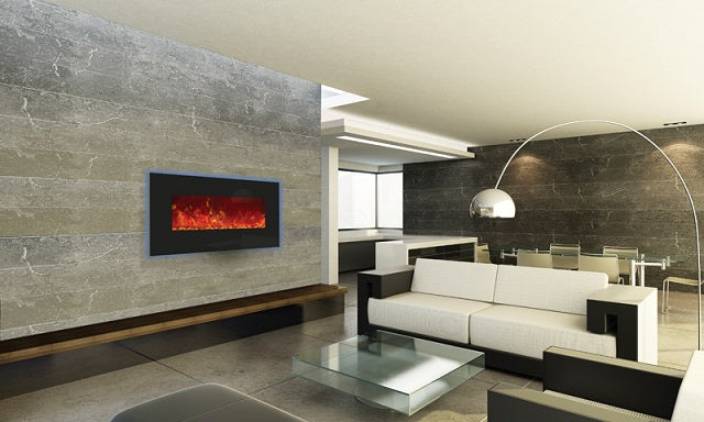 Amantii Enhanced 34" Electric Fireplace-44" x 23" Black Glass Surround