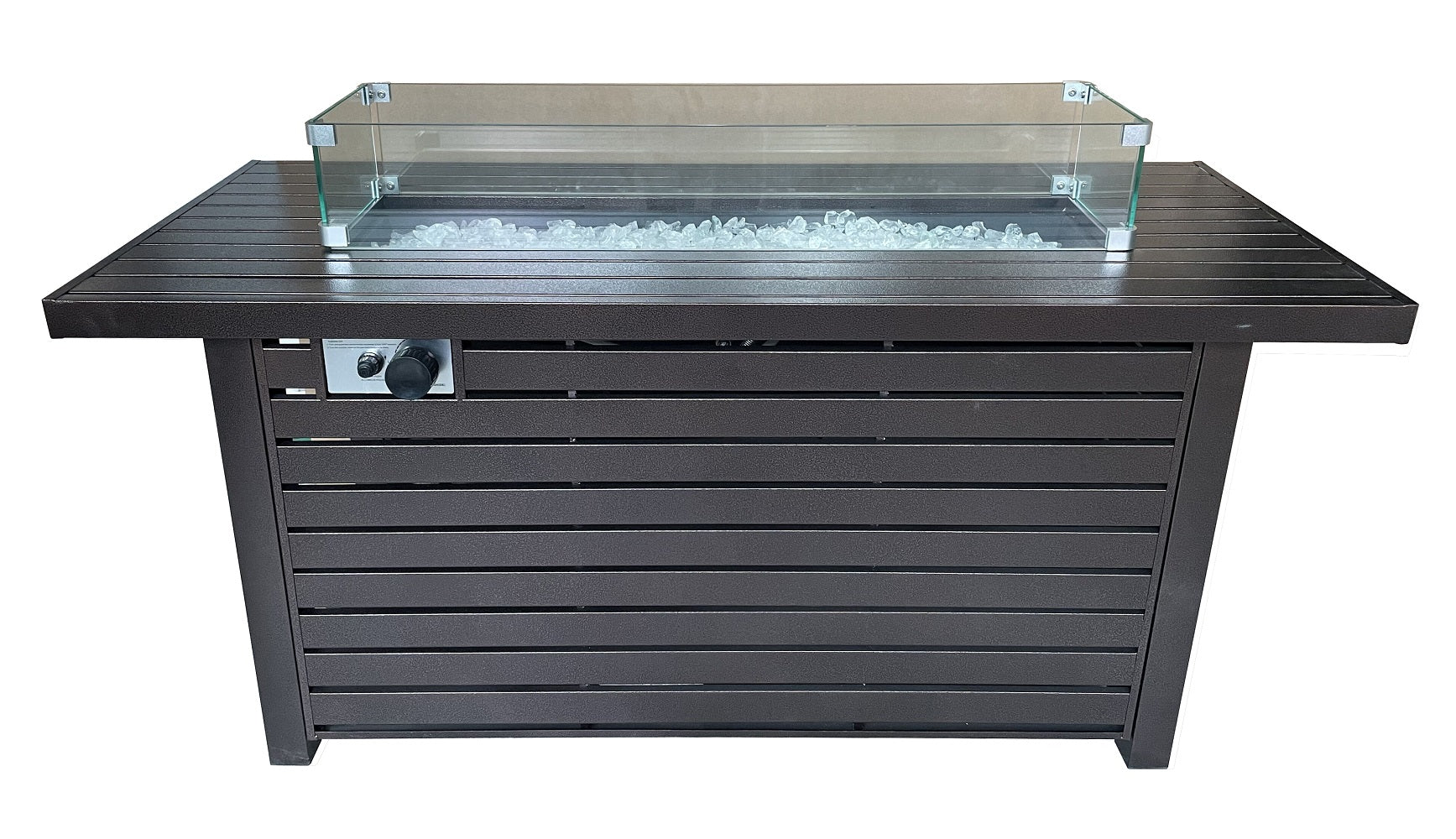 AZ Patio Heaters Outdoor Rectangle Fire Pit in Hammered Bronze / Black Mocha with Wind Screen