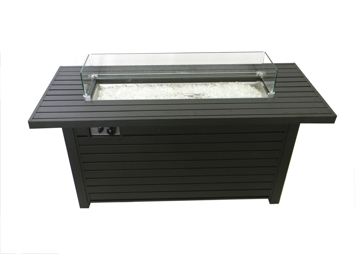AZ Patio Heaters Outdoor Rectangle Fire Pit in Hammered Bronze / Black Mocha with Wind Screen