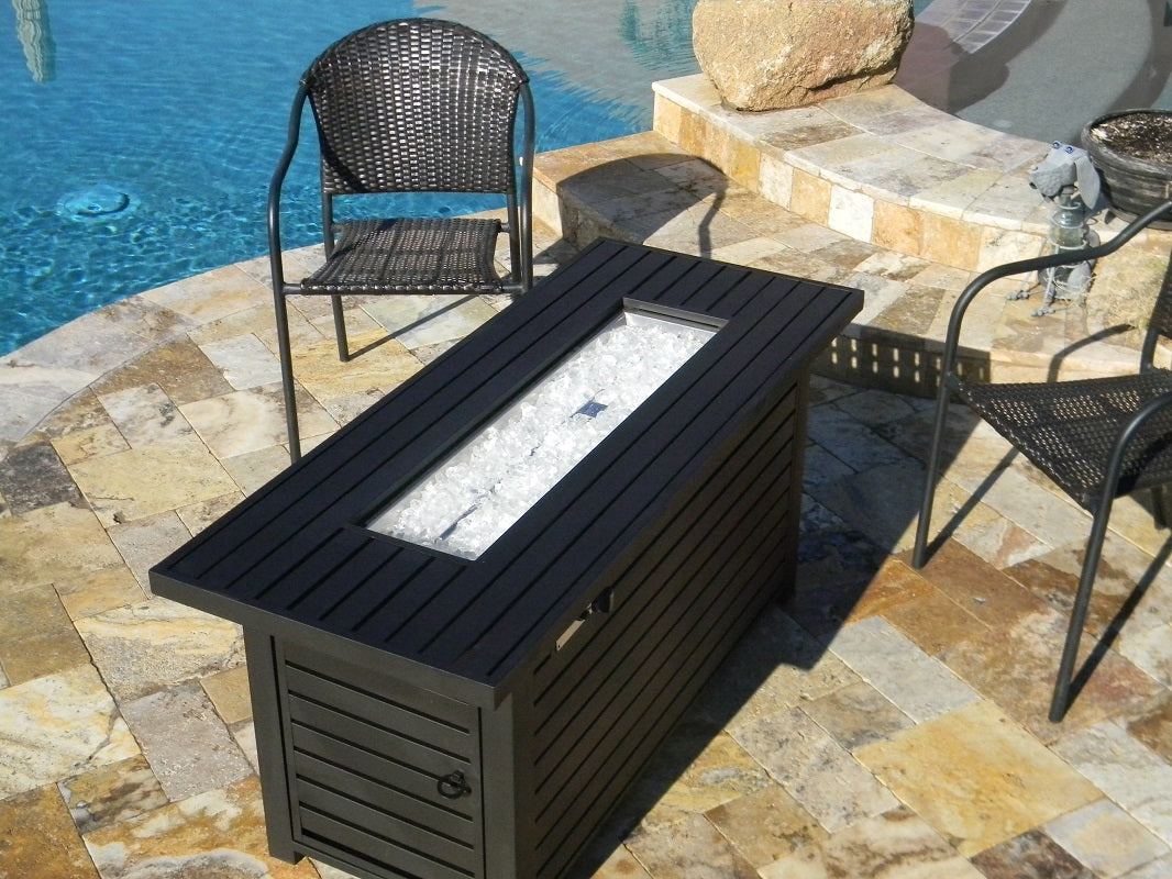 AZ Patio Heaters Outdoor Rectangle Fire Pit in Hammered Bronze / Black Mocha with Wind Screen
