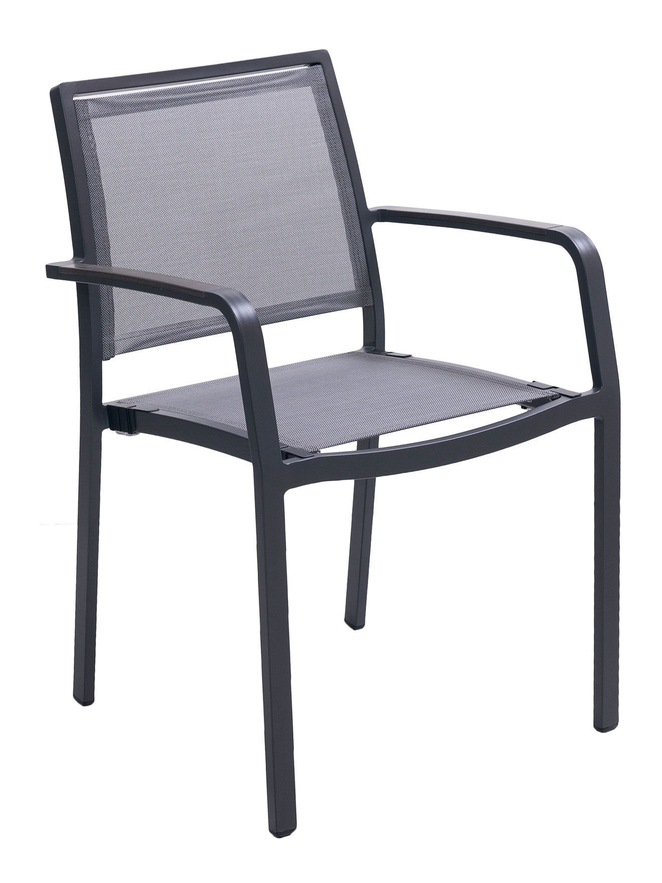 Florida Seating Aluminum Arm Chair with Textile Back and Seat and Gray Faux Teak Arms - AL-5724A