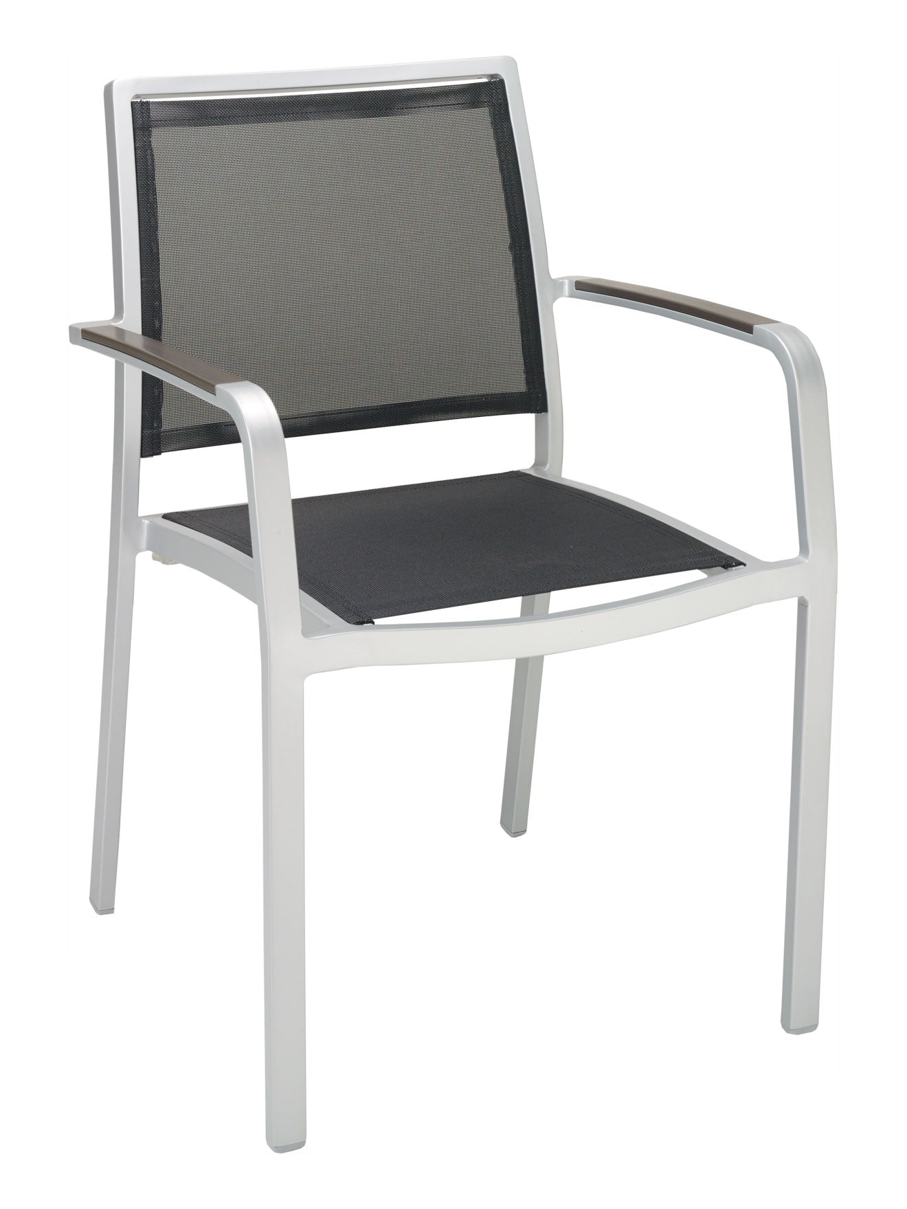 Florida Seating Aluminum Arm Chair with Textile Back and Seat and Gray Faux Teak Arms - AL-5724A