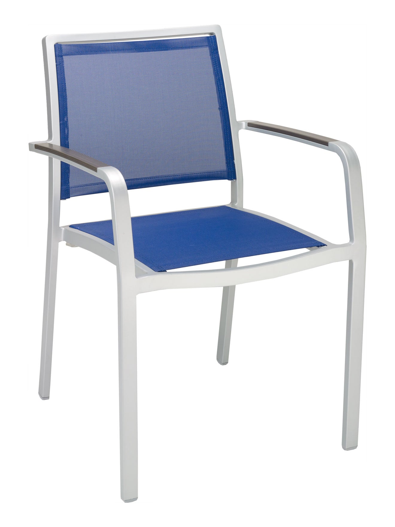 Florida Seating Aluminum Arm Chair with Textile Back and Seat and Gray Faux Teak Arms - AL-5724A