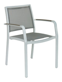Florida Seating Aluminum Arm Chair with Textile Back and Seat and Gray Faux Teak Arms - AL-5724A