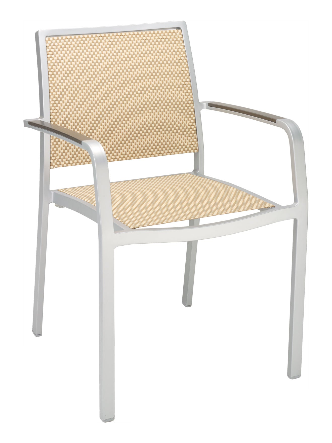 Florida Seating Aluminum Arm Chair with Textile Back and Seat and Gray Faux Teak Arms - AL-5724A