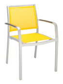 Florida Seating Aluminum Arm Chair with Textile Back and Seat and Gray Faux Teak Arms - AL-5724A