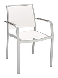 Florida Seating Aluminum Arm Chair with Textile Back and Seat and Gray Faux Teak Arms - AL-5724A