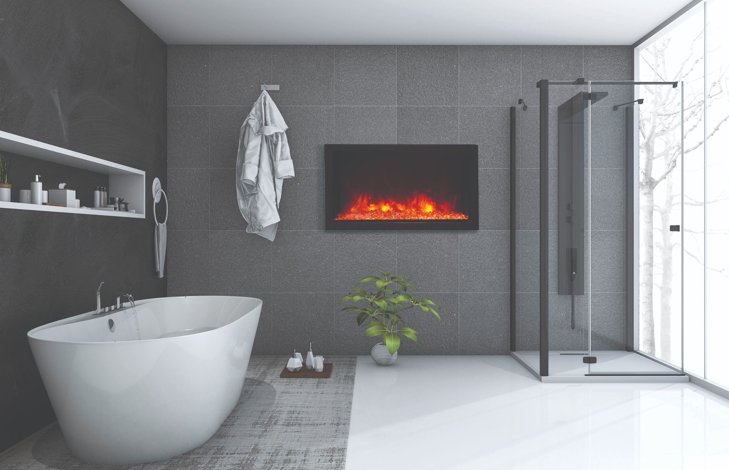 Amantii Panorama Deep & Xtra Tall Full View Smart Electric  - 40" Indoor /Outdoor WiFi Enabled  Fireplace, featuring a MultiFunction Remote, Multi Speed Flame Motor, Glass Media & a Black Trim