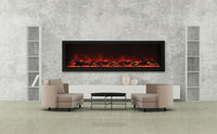 Amantii Panorama Deep & Xtra Tall Full View Smart Electric  - 72" Indoor /Outdoor WiFi Enabled  Fireplace, featuring a MultiFunction Remote, Multi Speed Flame Motor, Glass Media & a Black Trim n Only With Black Steel Surround