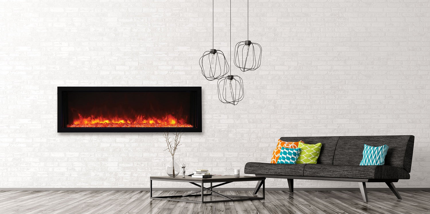 Amantii Panorama Xtraslim Full View Smart Electric  - 50" Indoor /Outdoor WiFi Enabled  Fireplace, featuring a MultiFunction Remote, Multi Speed Flame Motor, Glass Media & a Black Trim