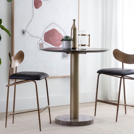 Sunpan Gibbons Counter Stool in Antique Brass -  Charcoal Black Leather / Black - Bravo Portabella