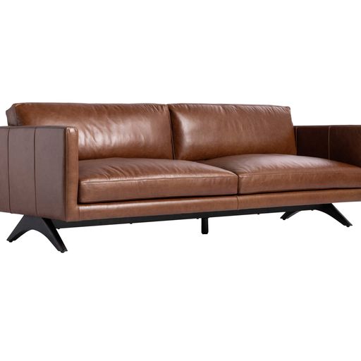 Sunpan Rogers Sofa Cortina Black / Cortina Ink / Shalimar Tobacco Leather