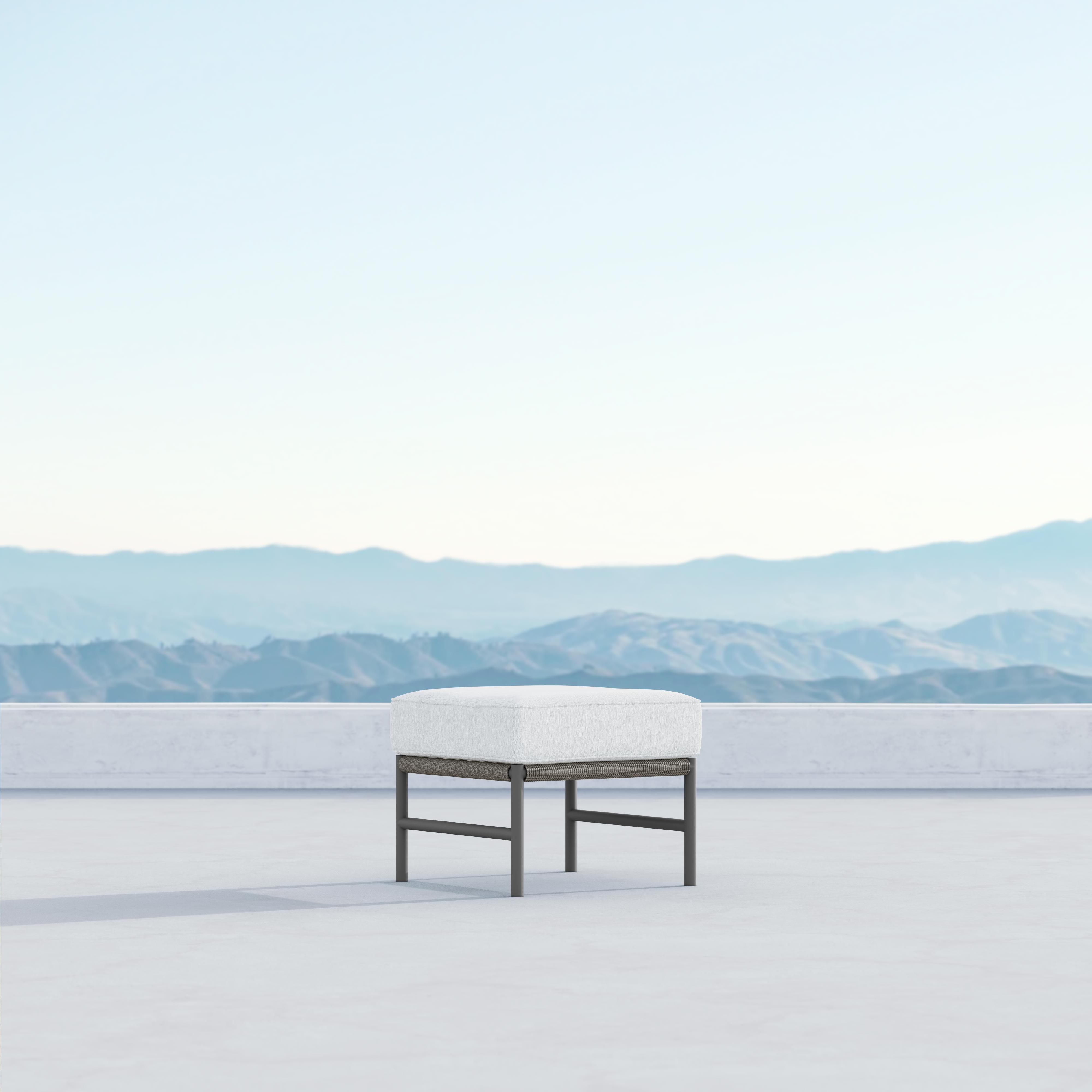 Azzurro Living Avalon Ottoman With Matte Charcoal Aluminum Frame And Lava Gray All-Weather Rope