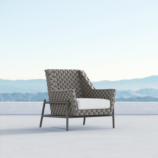 Azzurro Living Avalon Club Chair In Matte Charcoal Aluminum With Lava Gray All-Weather Rope And Midnight Cushion