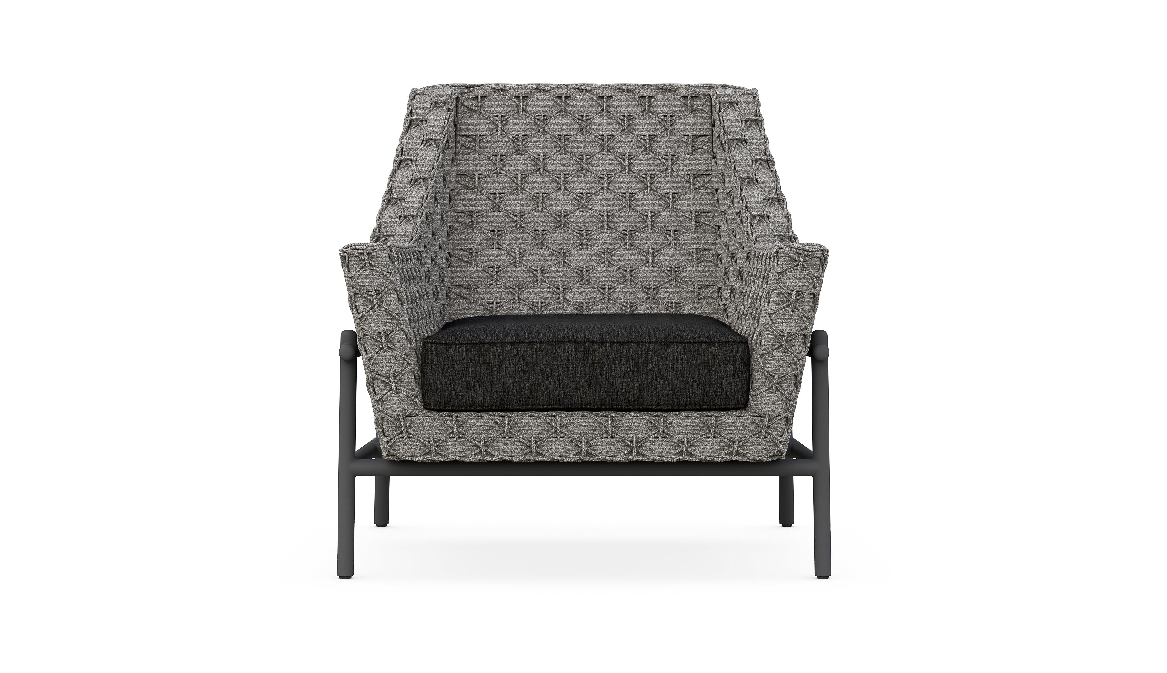 Azzurro Living Avalon Club Chair In Matte Charcoal Aluminum With Lava Gray All-Weather Rope And Midnight Cushion
