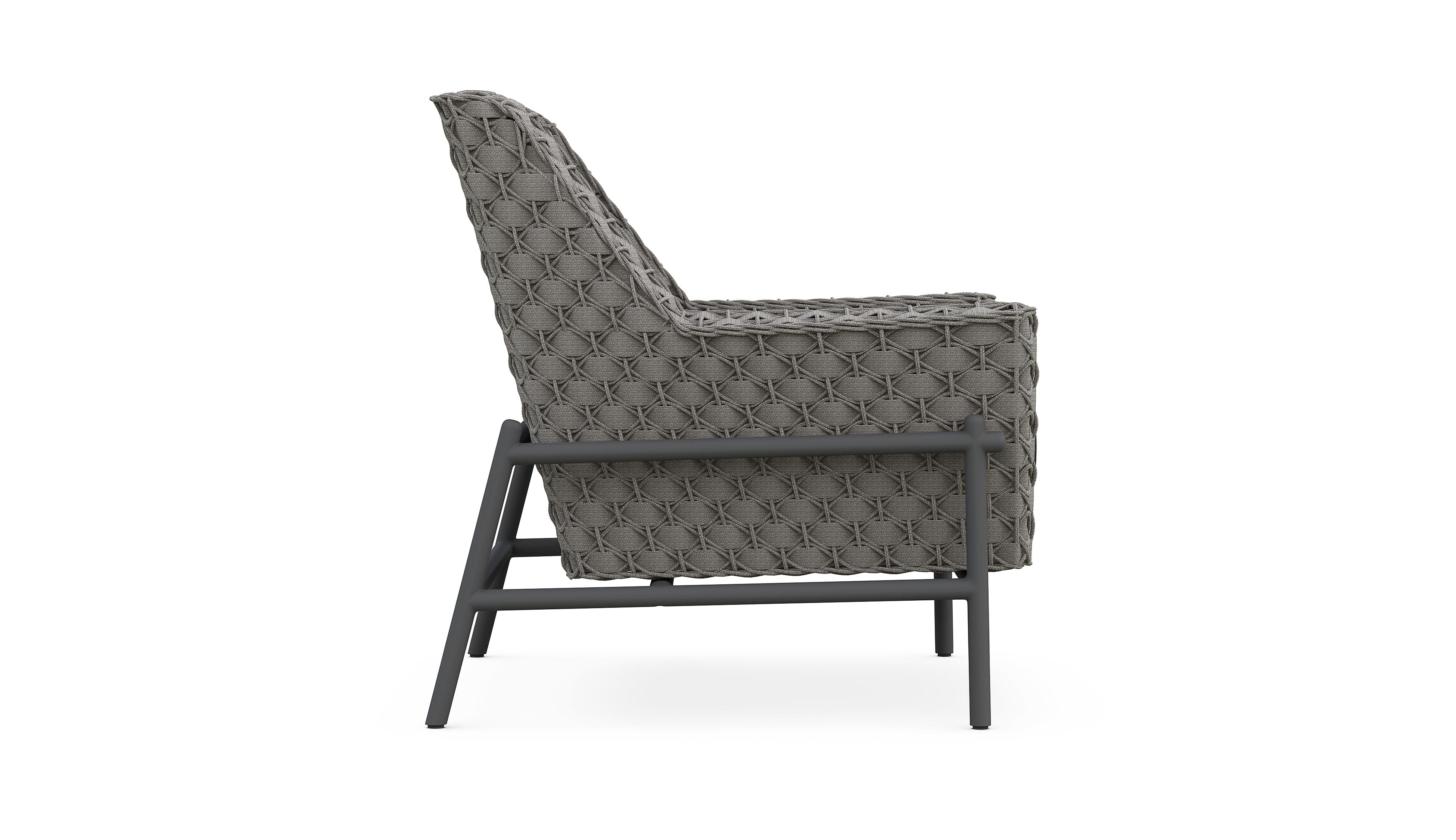 Azzurro Living Avalon Club Chair In Matte Charcoal Aluminum With Lava Gray All-Weather Rope And Midnight Cushion