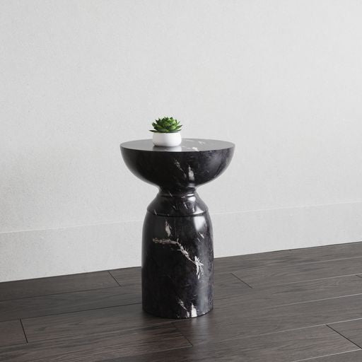 Sunpan Goya End Table Marble Look in Black / White