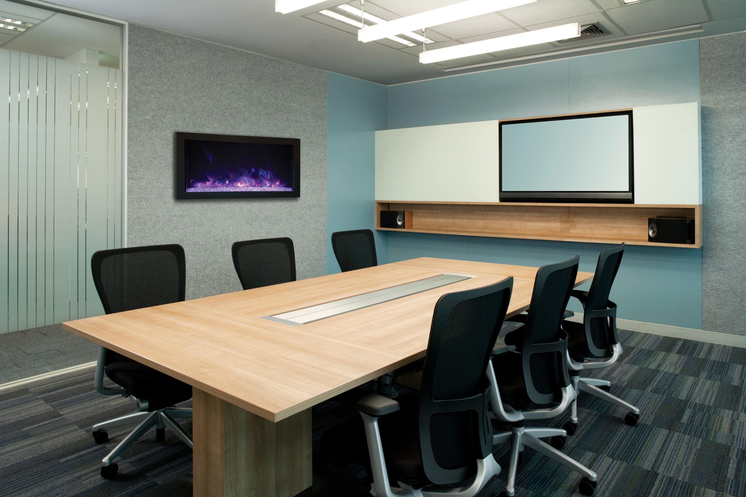 Amantii Panorama Xtraslim Full View Smart Electric  - 30" Indoor /Outdoor WiFi Enabled  Fireplace, featuring a MultiFunction Remote, Multi Speed Flame Motor, Glass Media & a Black Trim