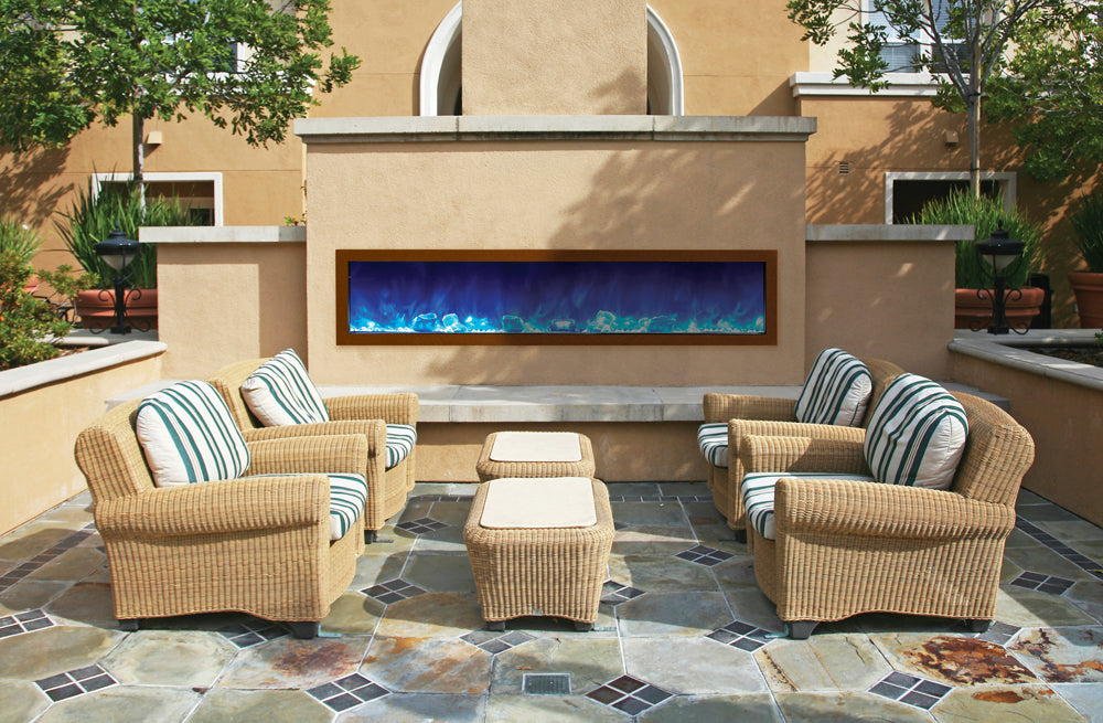 Amantii Panorama Slim Full View Smart Electric  - 72" Indoor /Outdoor WiFi Enabled Fireplace, featuring a MultiFunction Remote, Multi Speed Flame Motor, Glass Media & a Black Trim