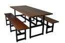 Furniture Designhouse Community European Chestnut Top Table and Two Benches in European Chestnut Slats- 71/94.5"L