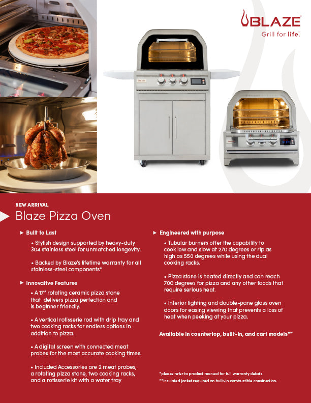 Blaze Grills 26-Inch Gas Outdoor Pizza Oven With Rotisserie with Optional Cart