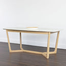 Sunpan Kali Dining Table 70.5" in Black - Grey Marble / Pale Honey - White Marble