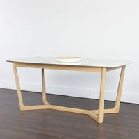 Sunpan Kali Dining Table 70.5" in Black - Grey Marble / Pale Honey - White Marble