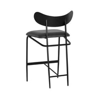 Sunpan Gibbons Counter Stool in Antique Brass -  Charcoal Black Leather / Black - Bravo Portabella