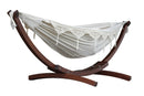 Vivere Double Cotton Hammock with Solid Pine Arc Stand - Cayo Reef/Retro/Natural with Fringe (8ft)