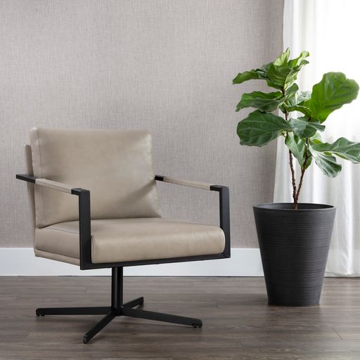 Sunpan Randy Swivel Lounge Chair Alpine Beige / Linea Wood Leather