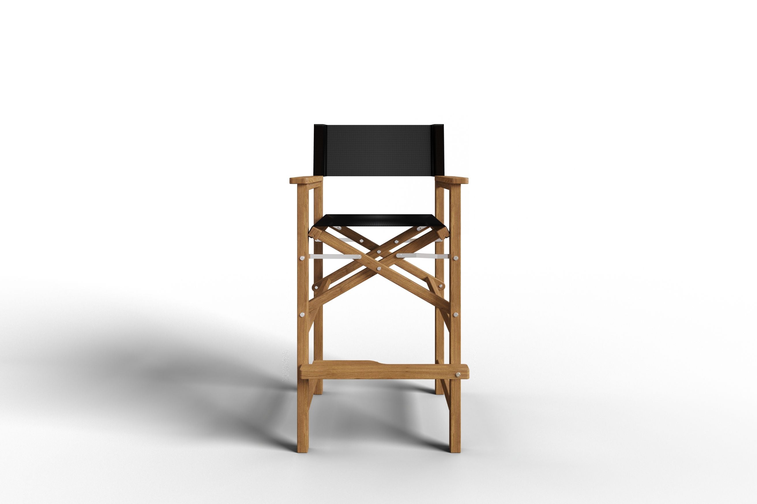 Curated MaisonFurniture Directeur Teak Outdoor Bar Height Stool with Dura Sling Back and Seat