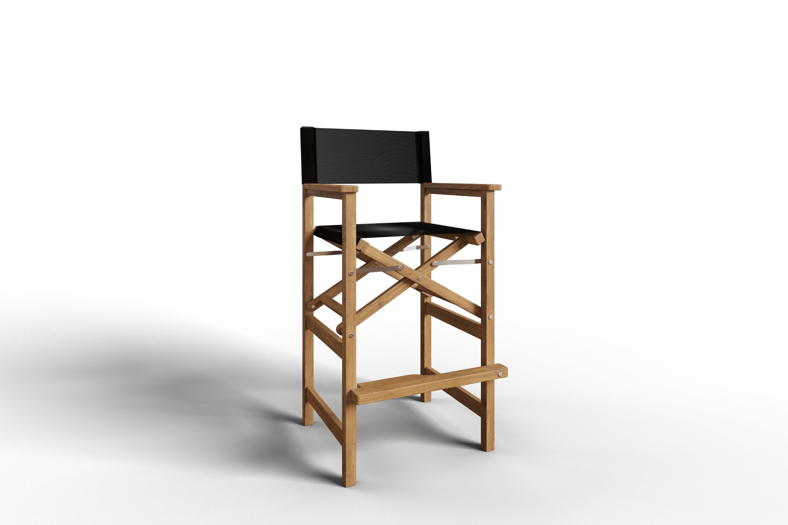 Curated MaisonFurniture Directeur Teak Outdoor Bar Height Stool with Dura Sling Back and Seat